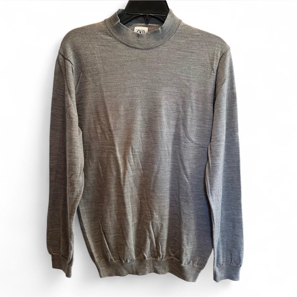 Zara Men's Wool Blend Grey Mock Neck Long sleeve shirt size Medium